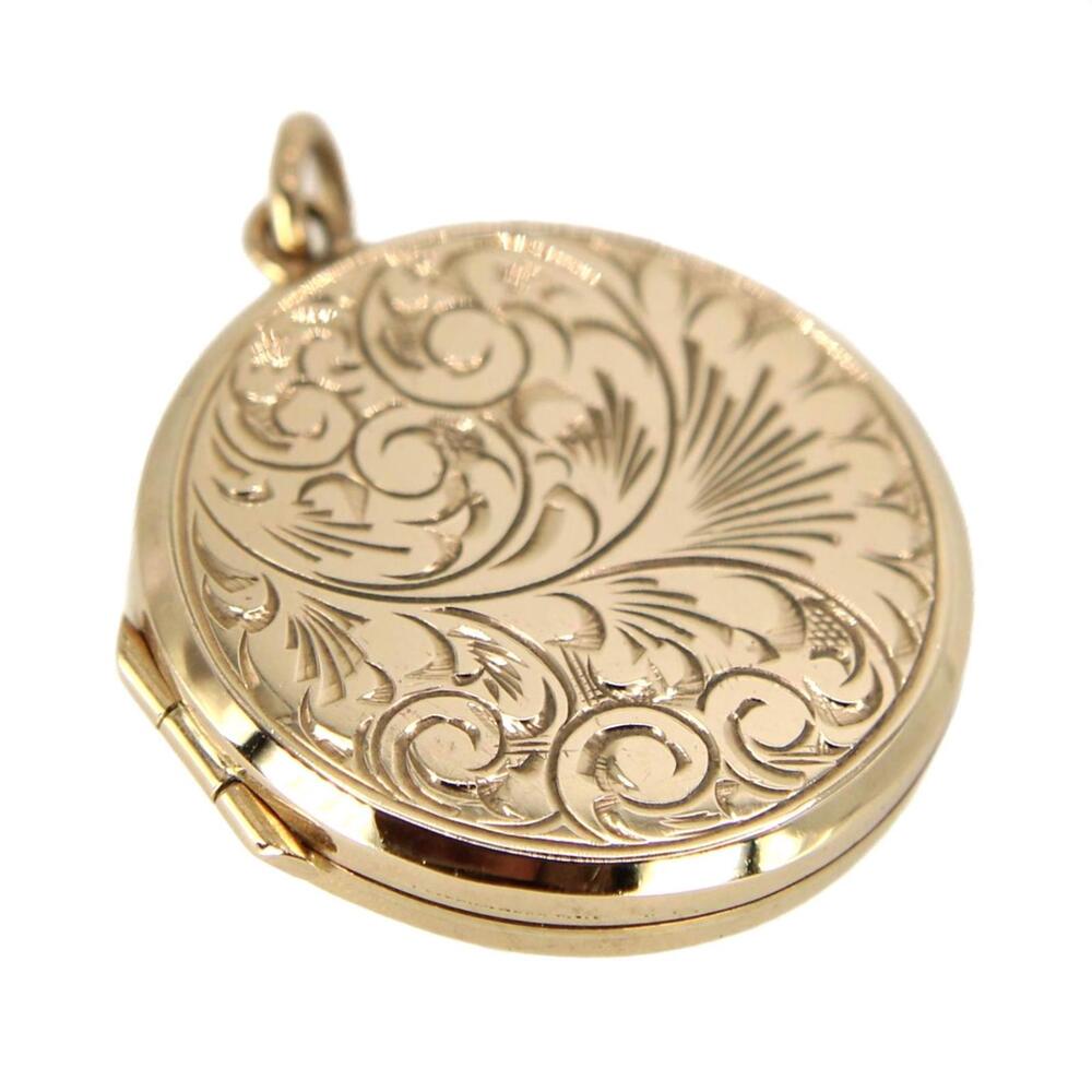 Vintage 9kt Yellow Gold Etched Ornate Scroll Photo Locket Pendant